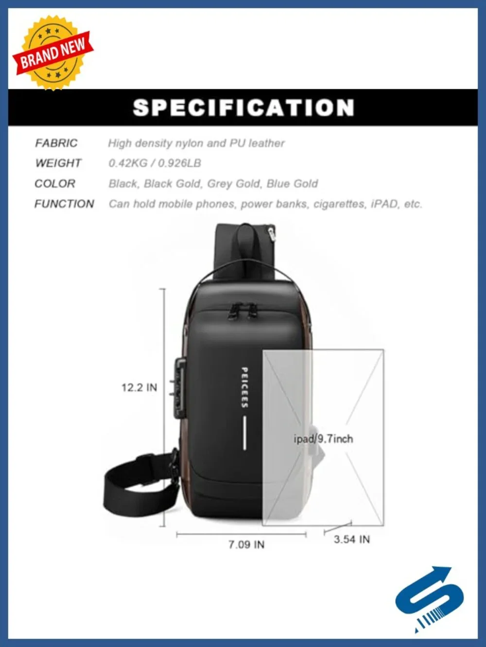 Men's Anti Theft Crossbody Bag with Password Lock USB Charging Water Resistant